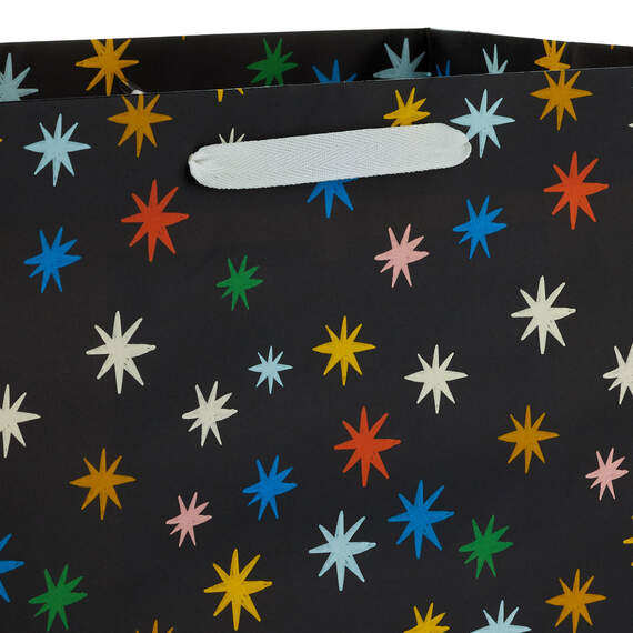 15" Colorful Stars on Black Extra-Deep Gift Bag, , large image number 4