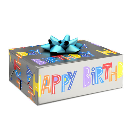 Happy Birthday on Silver Wrapping Paper Roll, 20 sq. ft., 