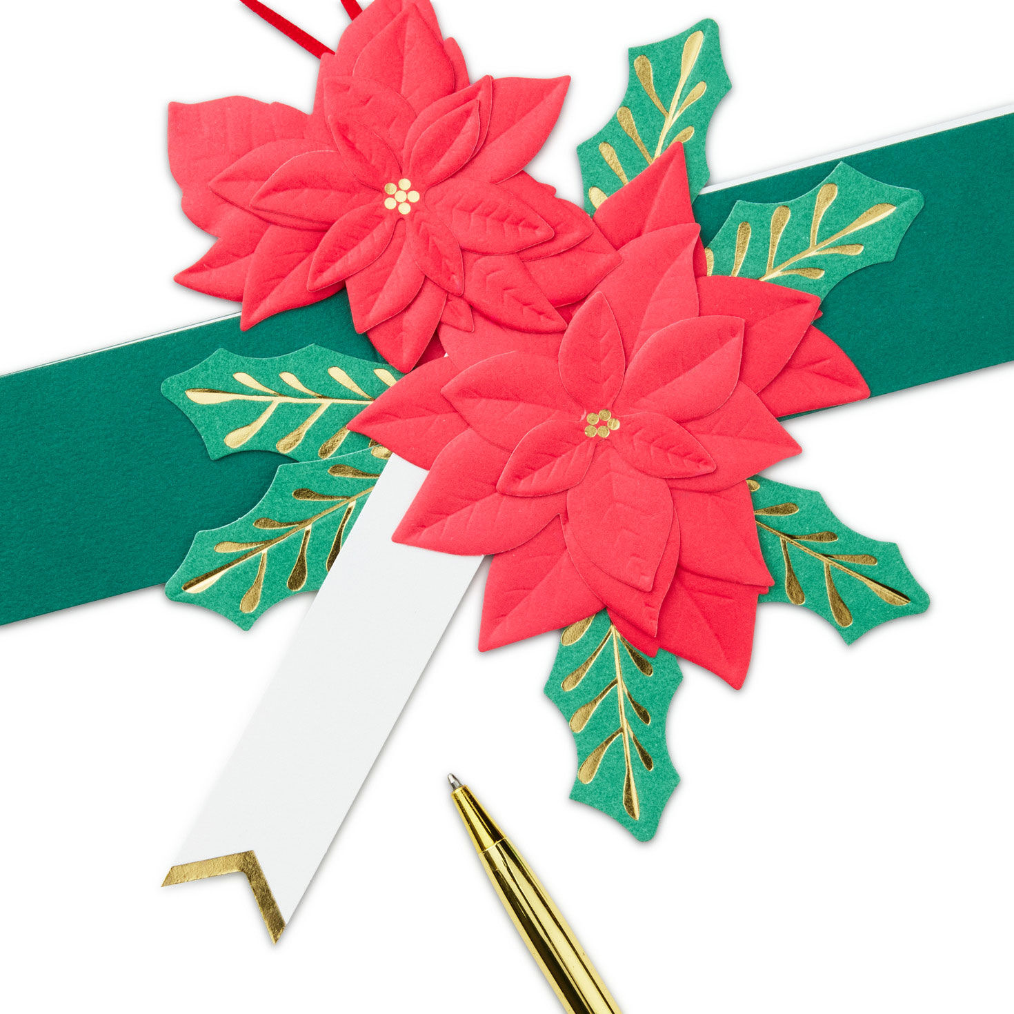 Poinsettia with Band and Tag Holiday Wrap Accessory upclose view image number 5