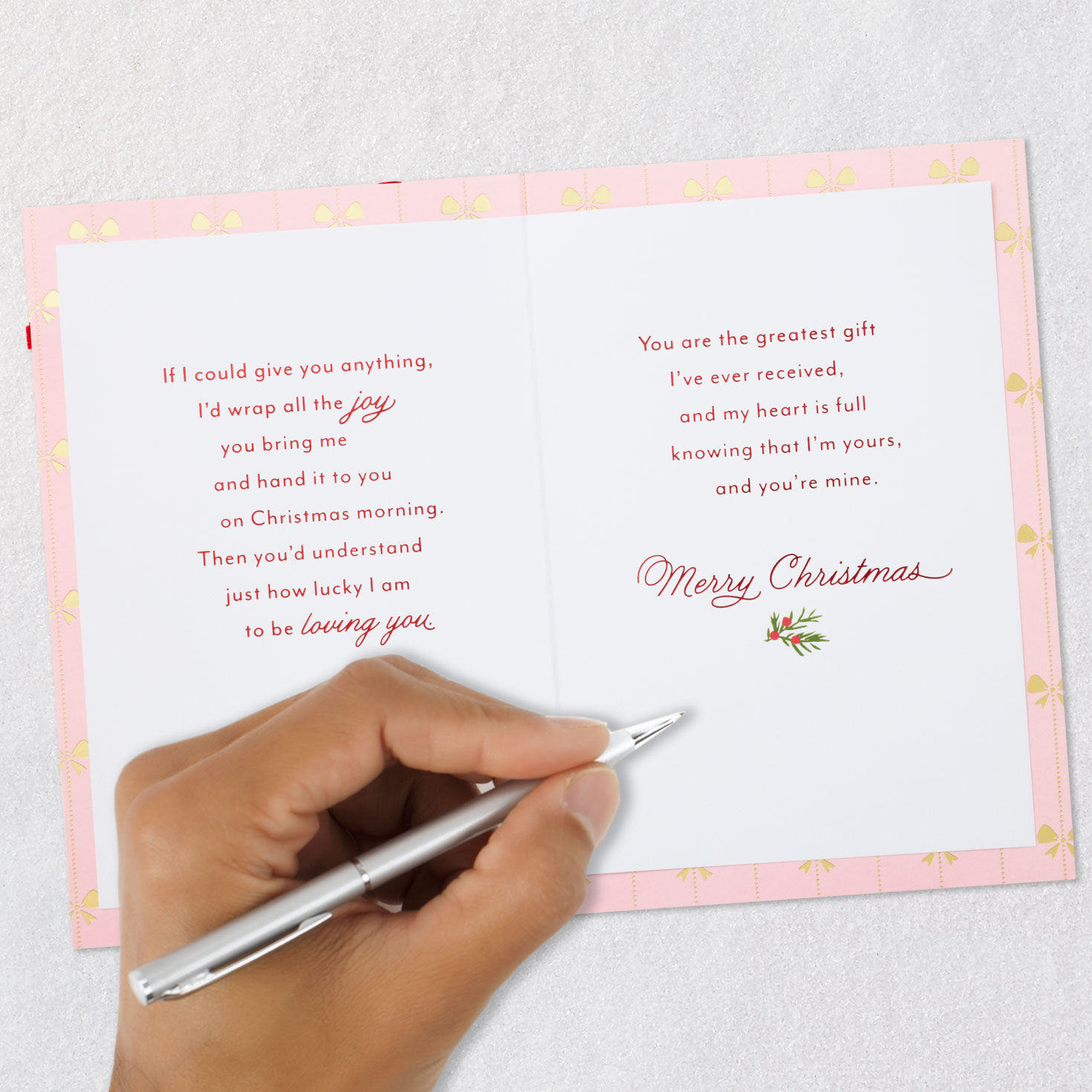 Pink Poinsettia Christmas Card for Wife Signing card image number 7