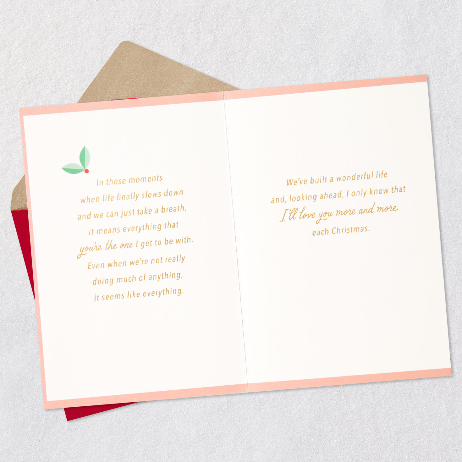 Gold Foil and Greenery Love Christmas Card Open card with envelope image number 4