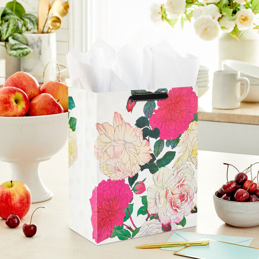 13" Illustrated Roses Large Gift Bag, 
