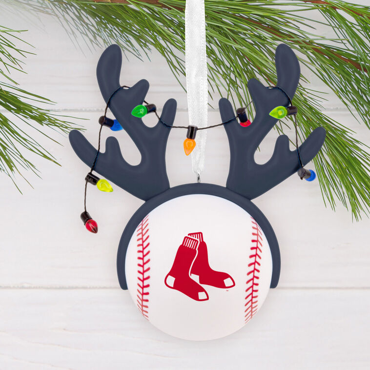 Red Sox Reindeer Baseball Christmas Ornament hanging on tree image number 2
