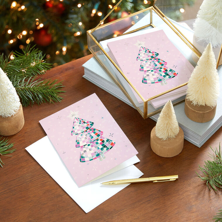 Geometric Tree on Pink Boxed Christmas Cards in use image number 7