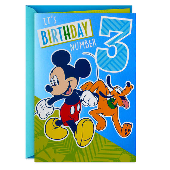 Disney Mickey Mouse 3rd Birthday Card With Sticker