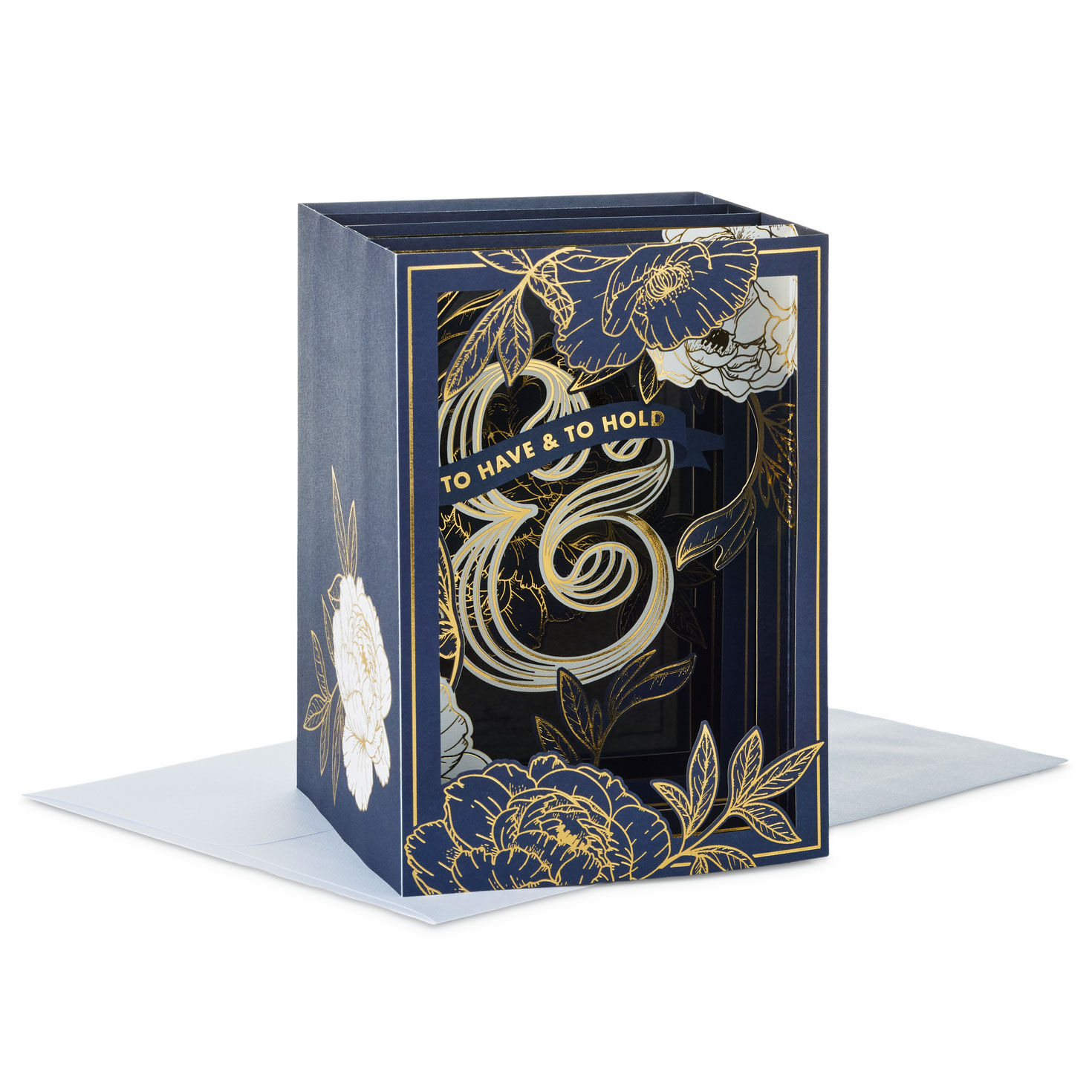Navy and Gold Floral 3D Pop-Up Wedding Card