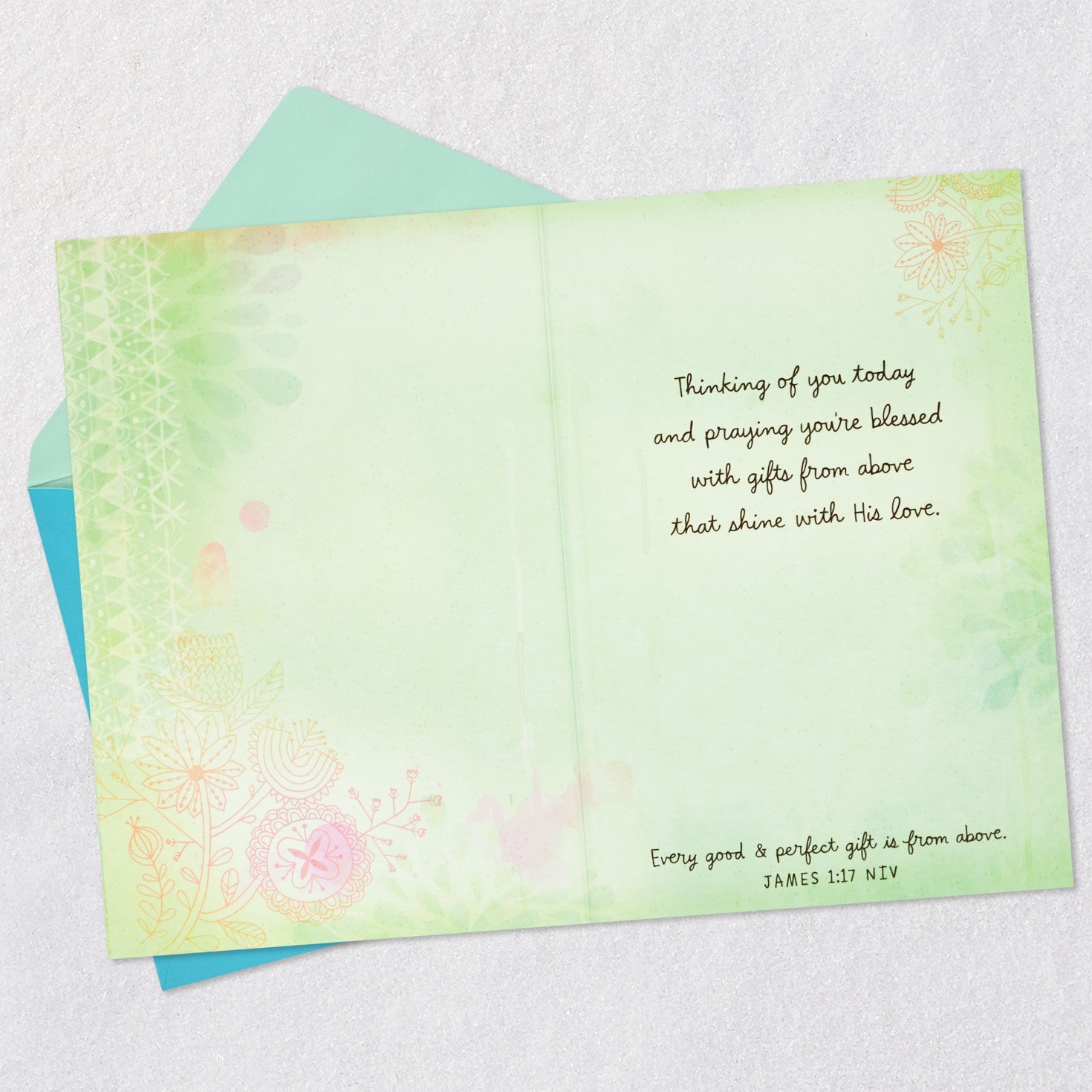 Pink Flowers Religious Thinking of You Card for Her Open card with envelope image number 4