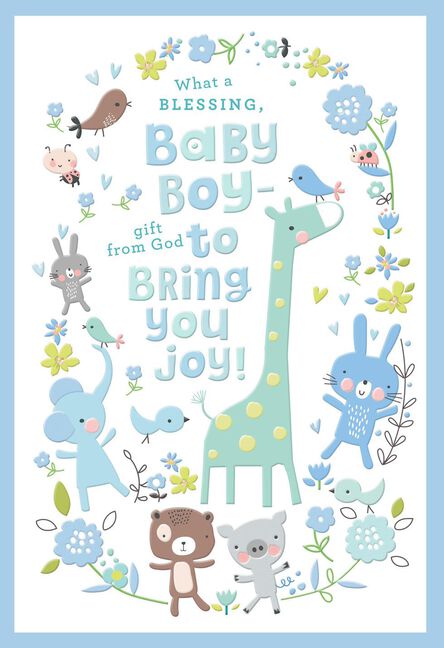 giraffe and animal friends new baby boy card greeting cards hallmark