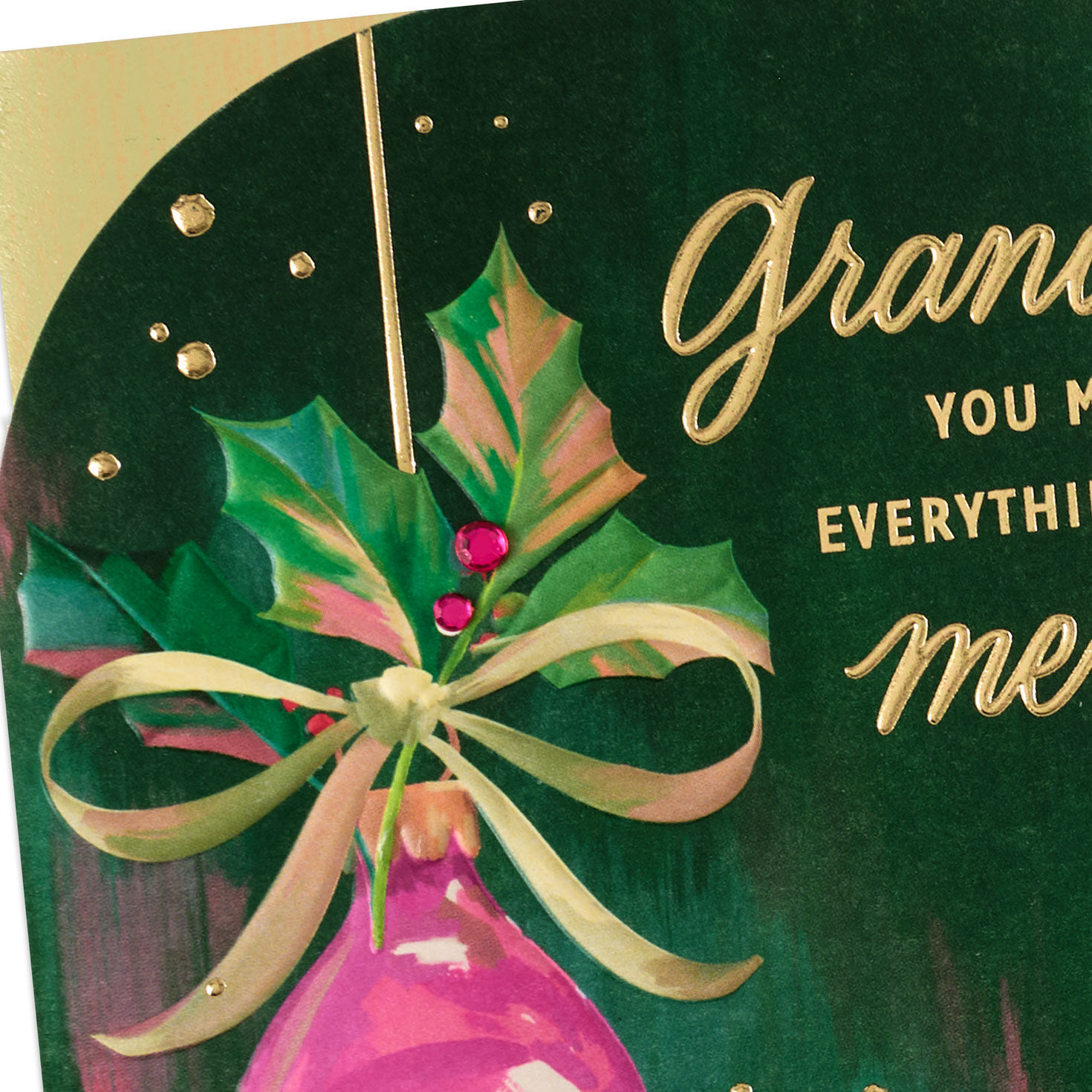 Vintage Ornament Green Christmas Card for Grandma Card Front Detail image number 5