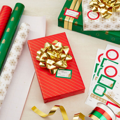 Christmas Gift Wrap Kit With Wrapping Paper, Bows, Ribbons and Tags, 