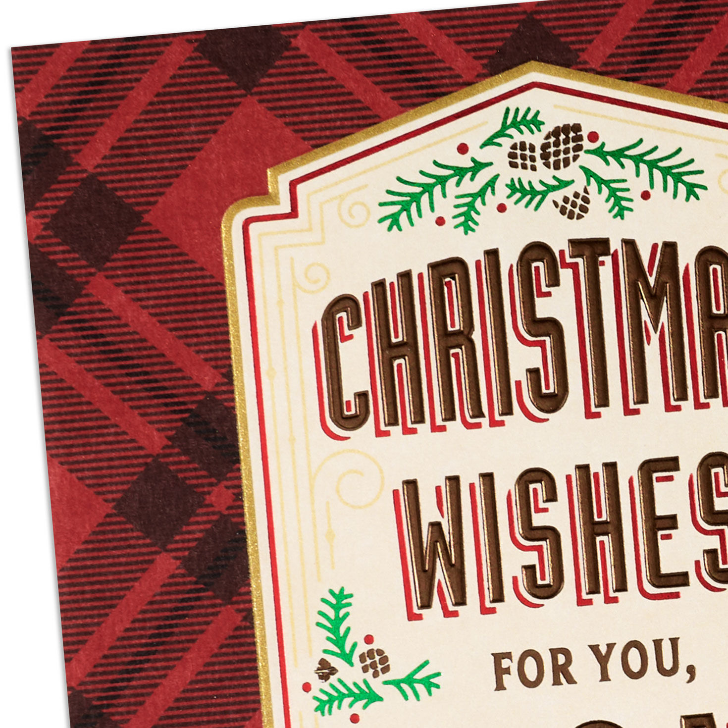 Pine Boughs and Red Plaid Son Christmas Card Card Front Detail image number 5