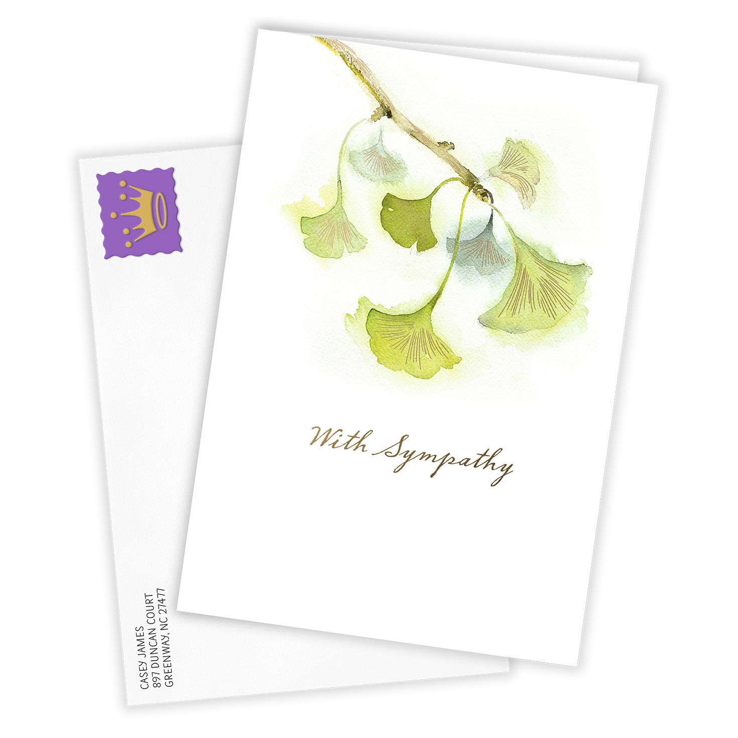 Watercolor Leaves Personalized Sympathy Card Card Front with Envelope image number 2