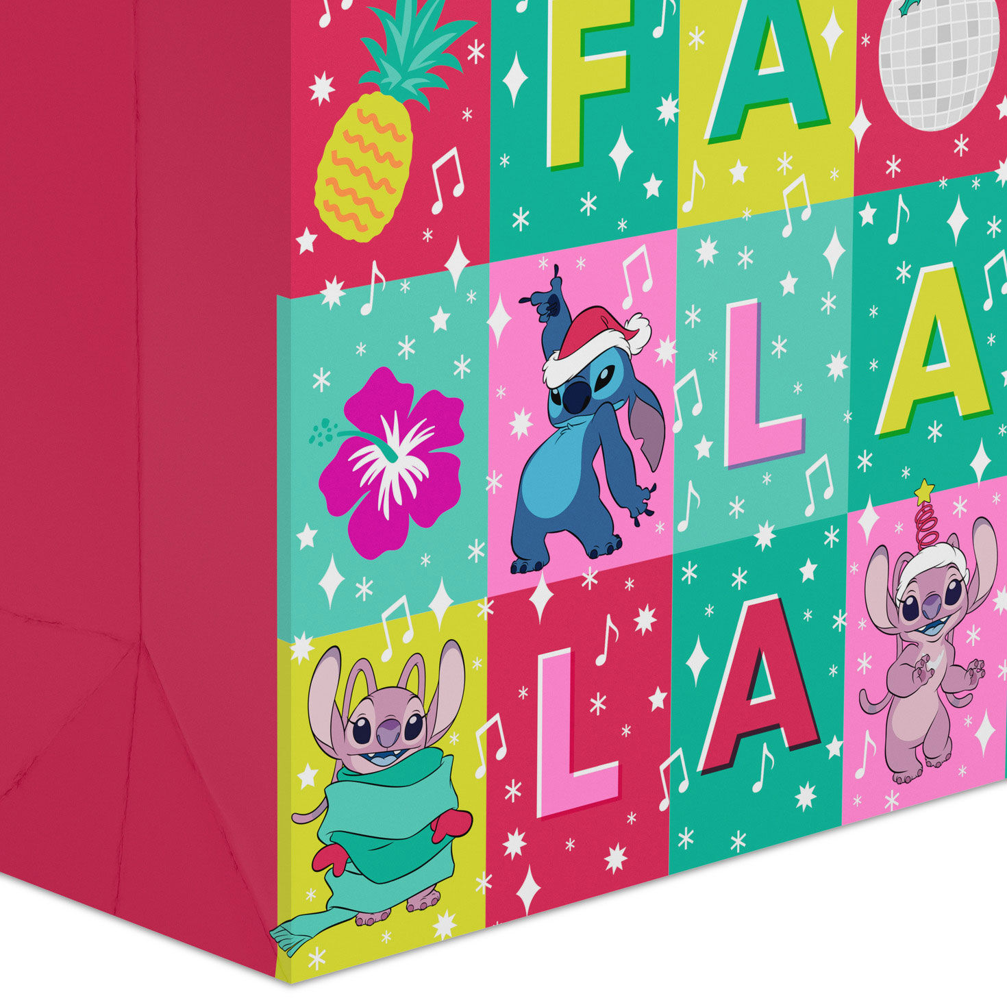 Teal and Pink Stitch Large Holiday Gift Bag base/side detail image number 5