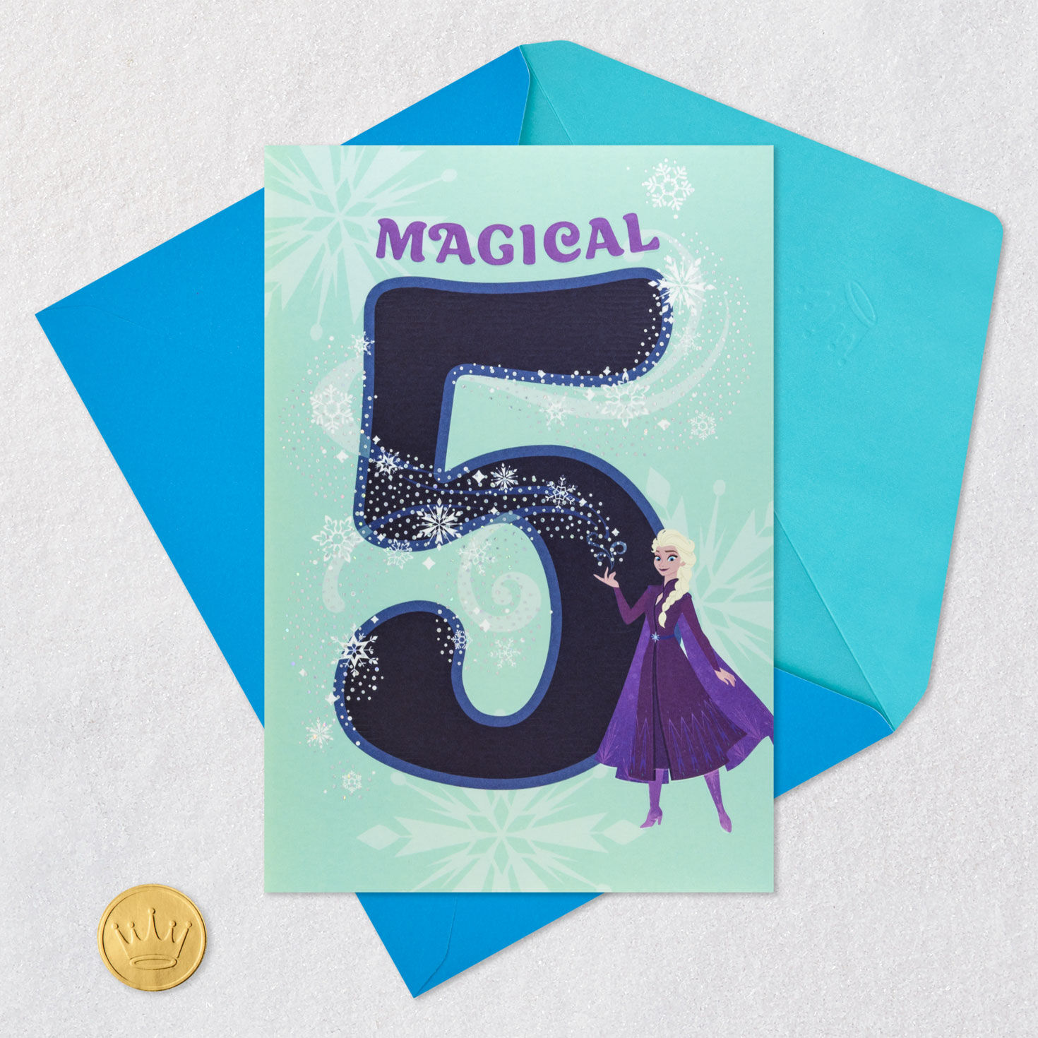 Disney Frozen Elsa 5th Birthday Card for Girls Card Front with Envelope and Gold Seal image number 5