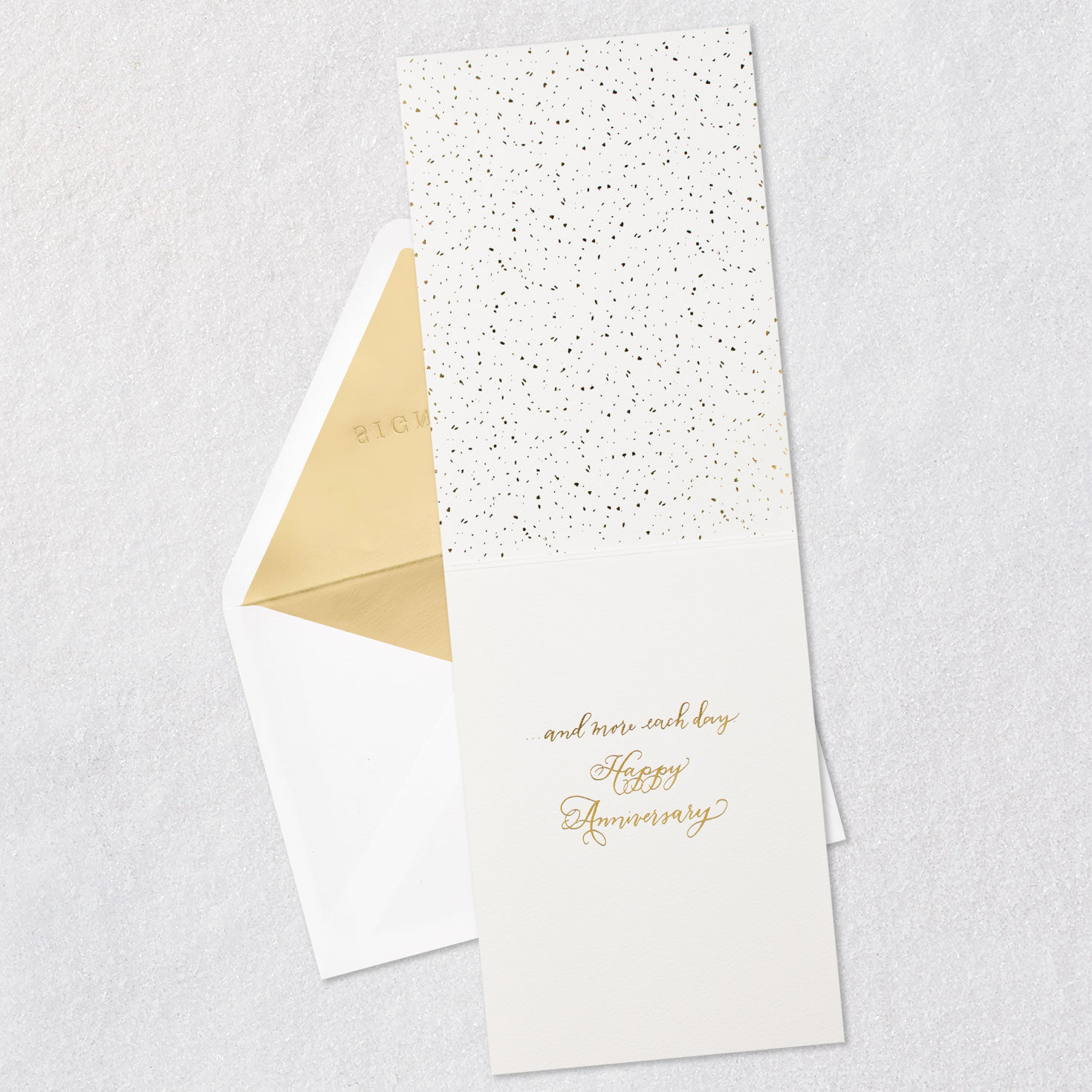 Wood and Gold Calligraphy Anniversary Card Open card with envelope image number 3