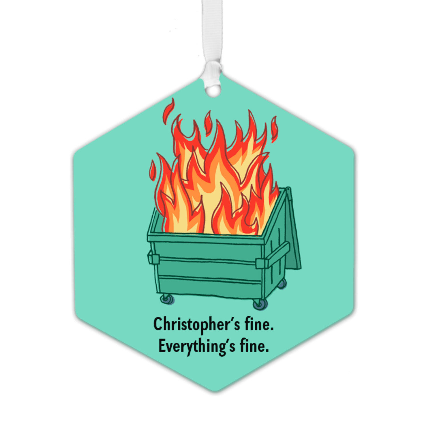 Dumpster Fire Metal Personalized Ornament, Custom Text
