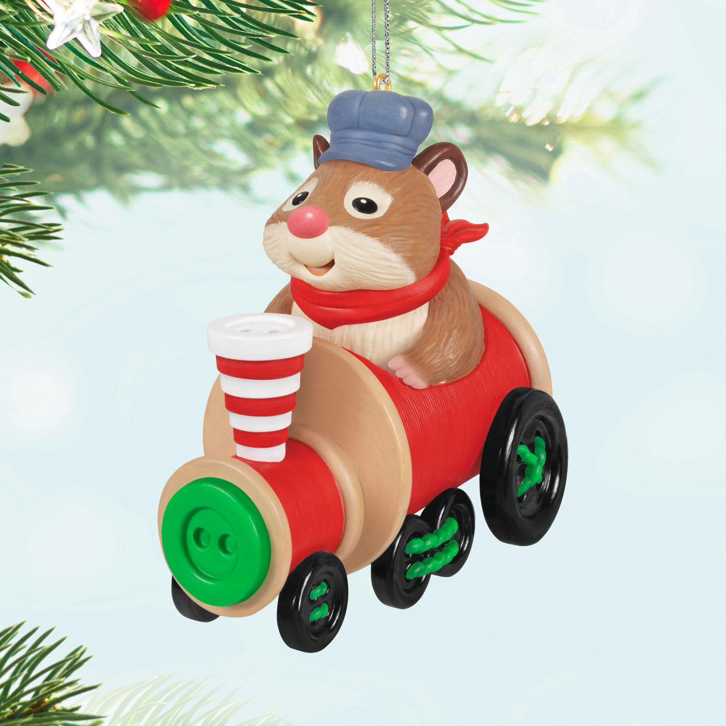 Hamster in Train Car Keepsake Ornament Hanging on tree image number 2
