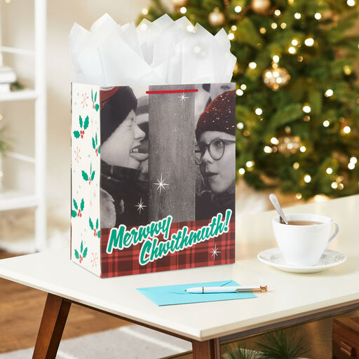 13" A Christmas Story™ Ralphie and Flick Large Christmas Gift Bag, 