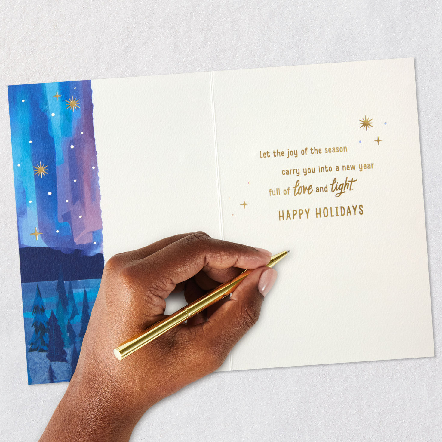 Northern Lights Watercolor Christmas Card Signing card image number 7