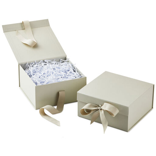 8" Square Pearl White Gift Boxes With Paper Shred, 2-Pack, 