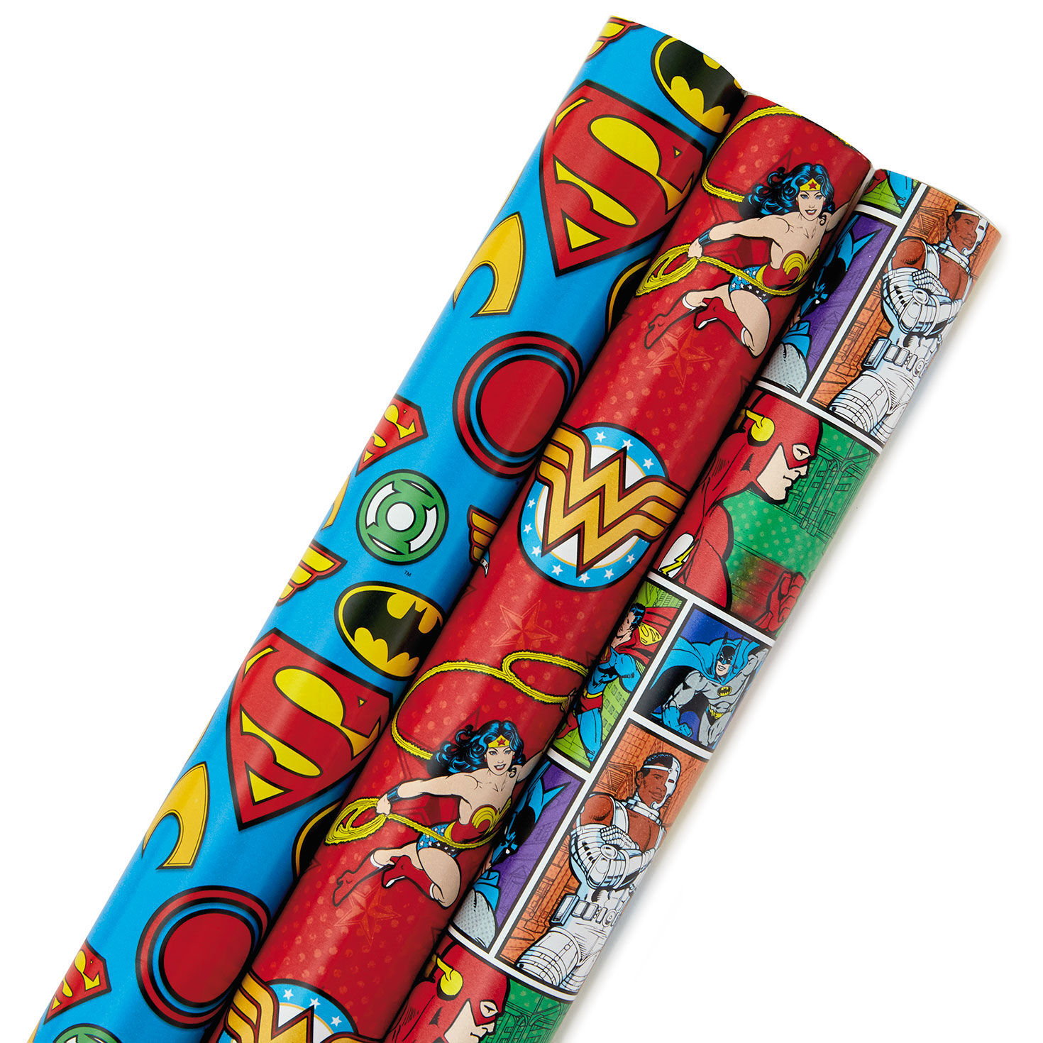DC™ Justice League™ 3-Pack Wrapping Paper Roll Bundle, 60 sq. ft. total