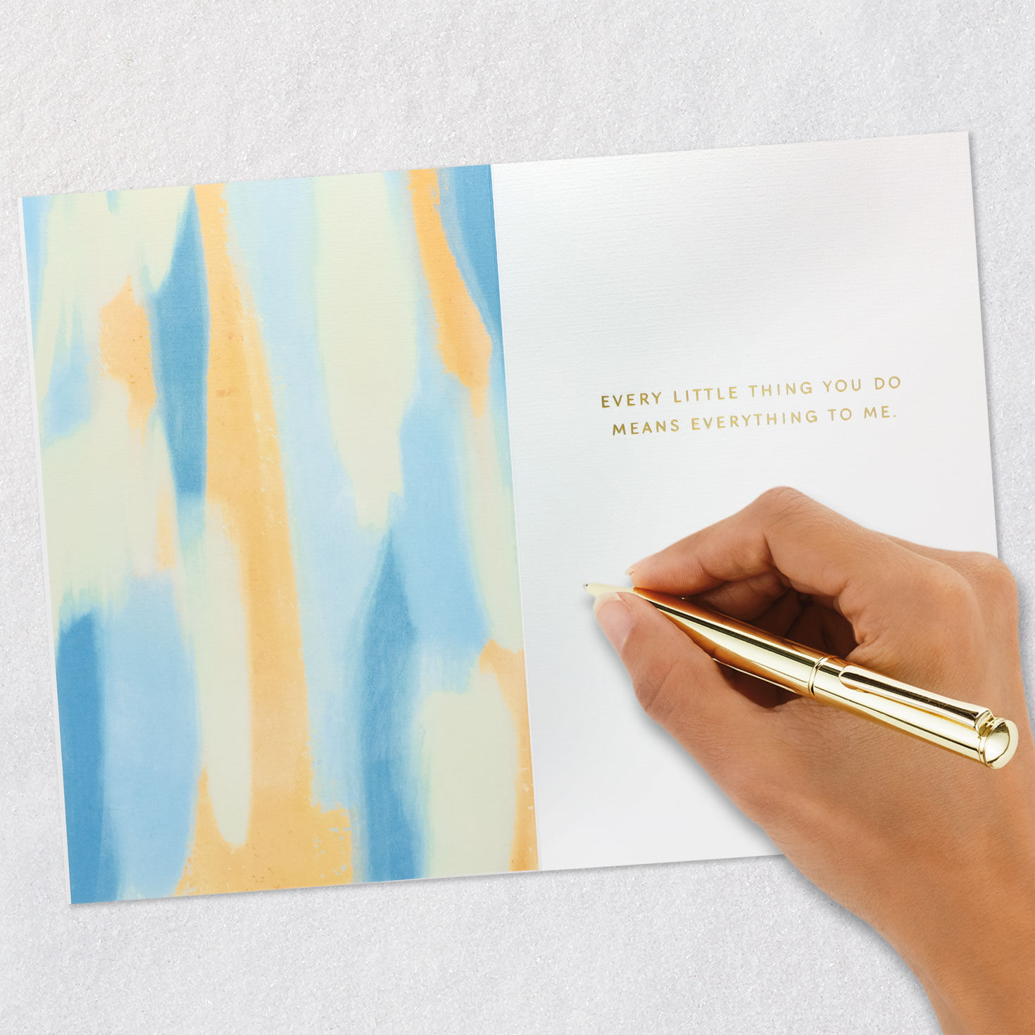 Modern Blue and Yellow Watercolor Love Card Signing card image number 6