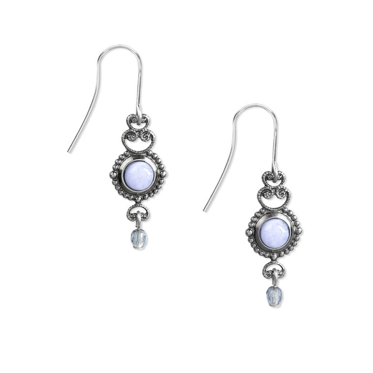 Silver Forest Silver-Tone Filigree and Blue Stone Drop Earrings