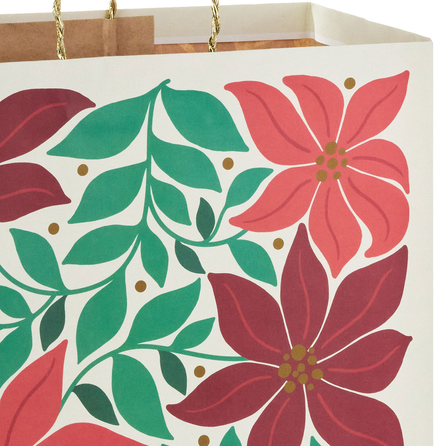 Modern Poinsettia Red Christmas Gift Bag Handle Detail image number 4