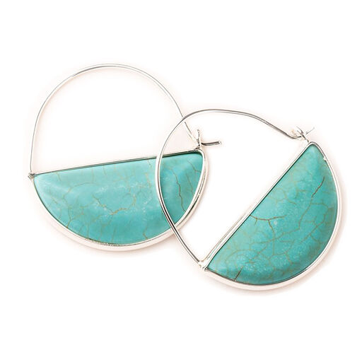 Turquoise Stone Prism Silver Hoop Earrings, 
