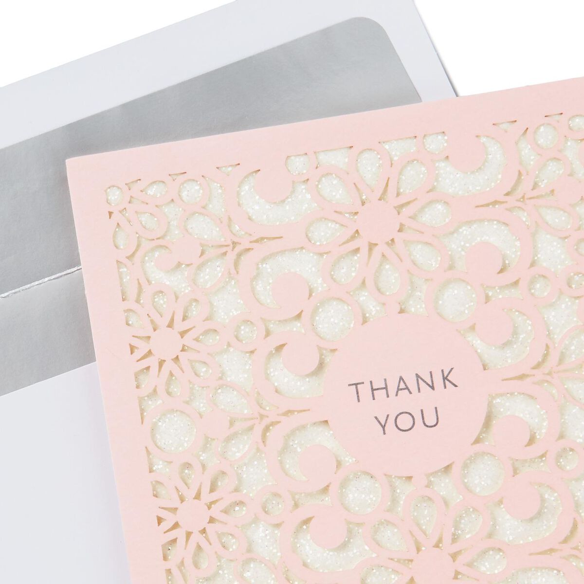 LaserCut Pink Flowers and Glitter Thank You Notes, Box of 8 Note Cards Hallmark