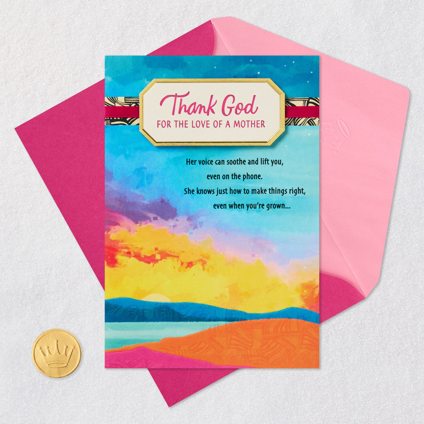 Sunset Landscape Religious Mother's Day Card for Mom Card Front with Envelope and Gold Seal image number 6