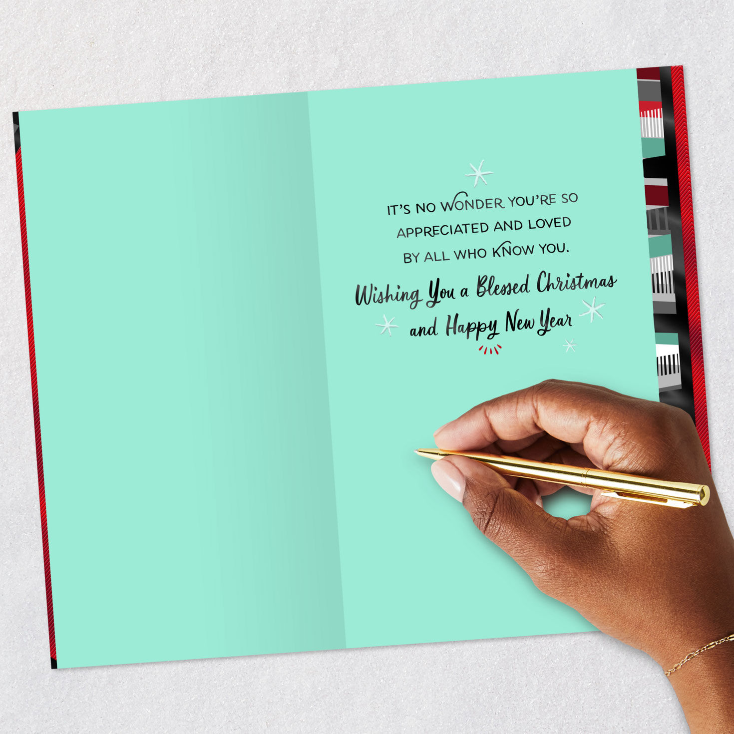 Red Teal Geometric Pattern Christmas Card for Dad Signing card image number 6