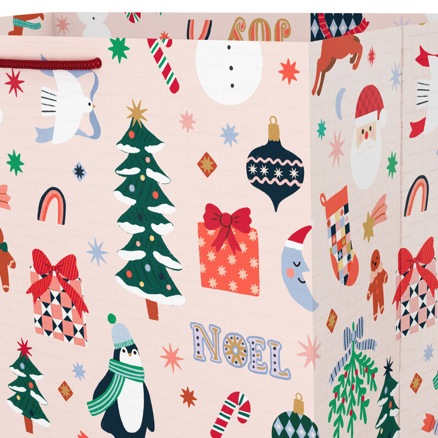 Cozy Icons on Blush Jumbo Christmas Bag Handle Detail image number 4