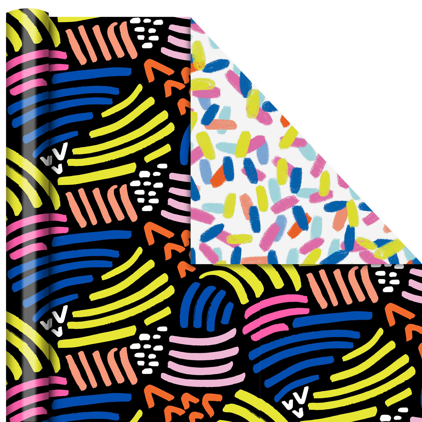 Geo Pattern on White and Wavy Blue Lines Reversible Table Runner, , large image number 2