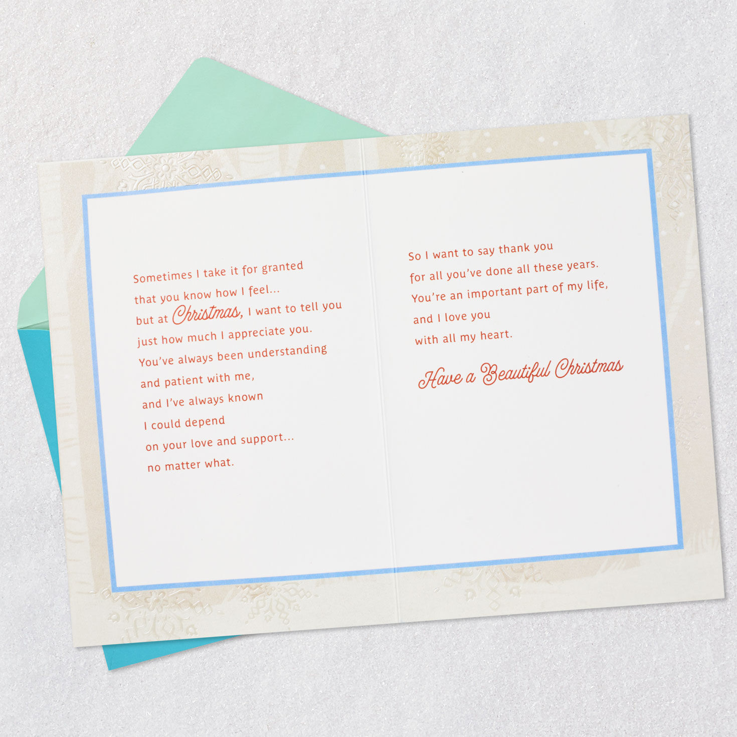 Elegant Snowflakes Mother Christmas Card Open card with envelope image number 4