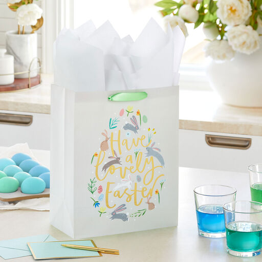 13" Bunnies and Flowers Large Easter Gift Bag, 