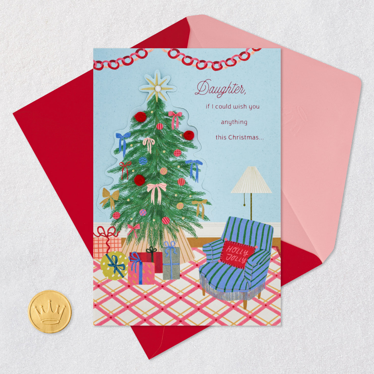 Cozy Holiday Tree Christmas Card for Daughter Card Front with Envelope and Gold Seal image number 6