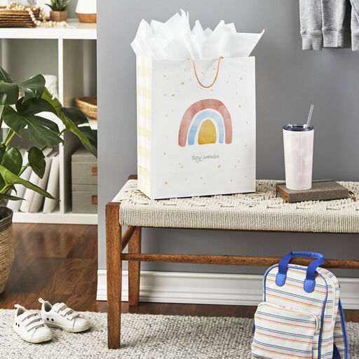 15.5" Watercolor Rainbow and Stars New Baby Extra-Large Gift Bag, 