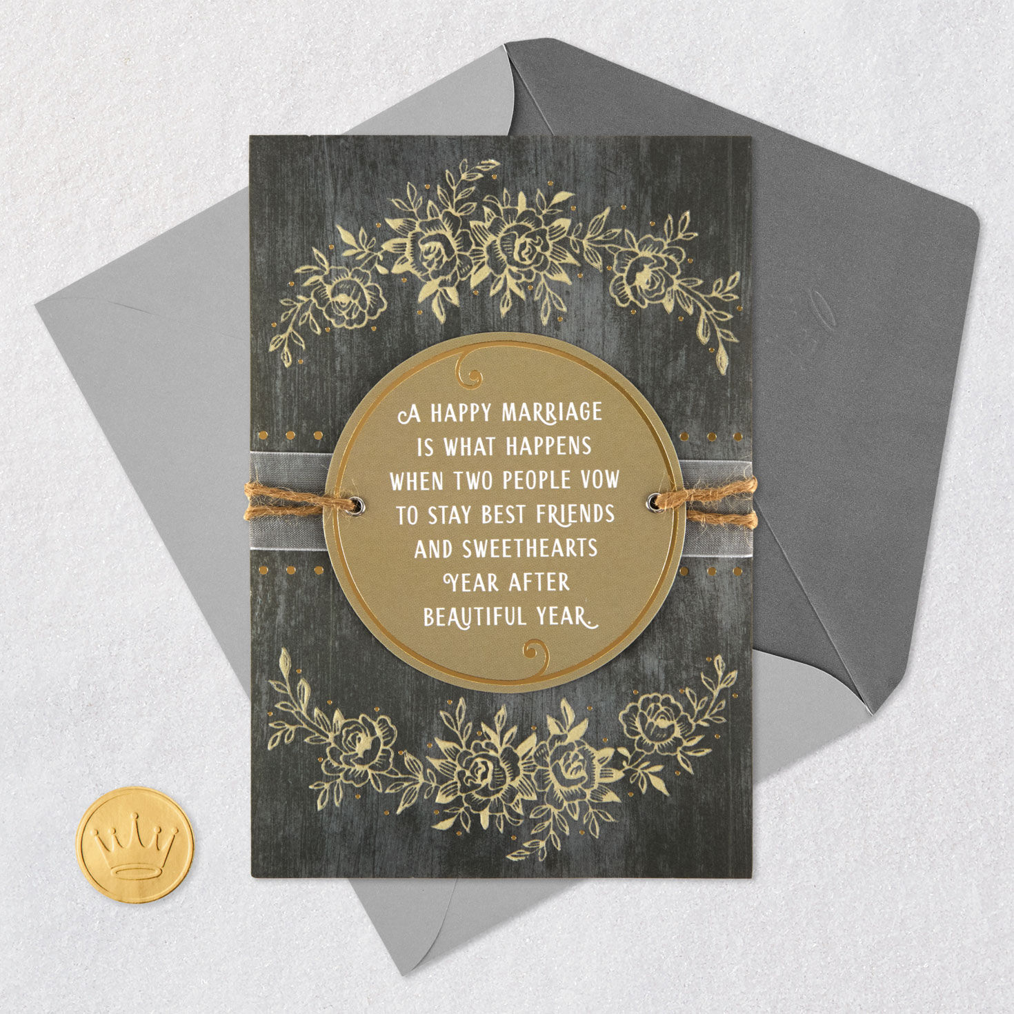 Rustic Wood and Twine Anniversary Card for Couple Card Front with Envelope and Gold Seal image number 5