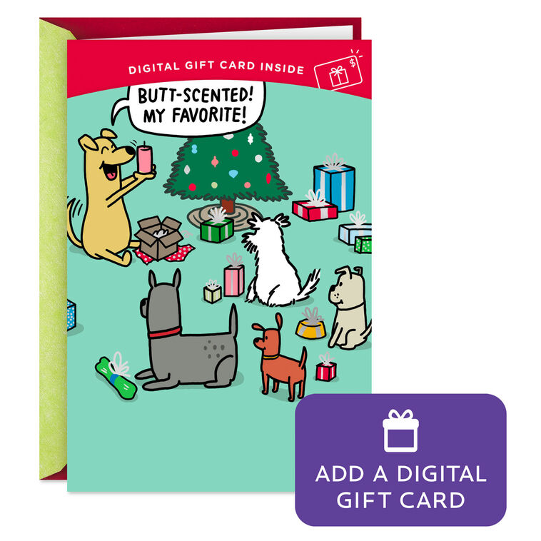 Dog Opening Presents Gift Card Greeting Funny Christmas Card