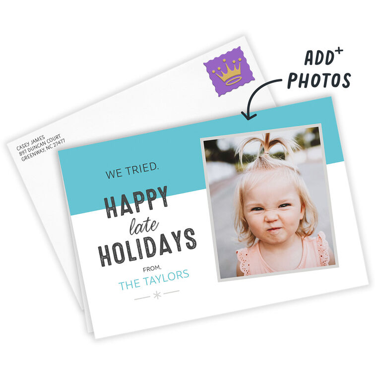 Personalized Blue and White Holiday Photo Card, , large image number 2