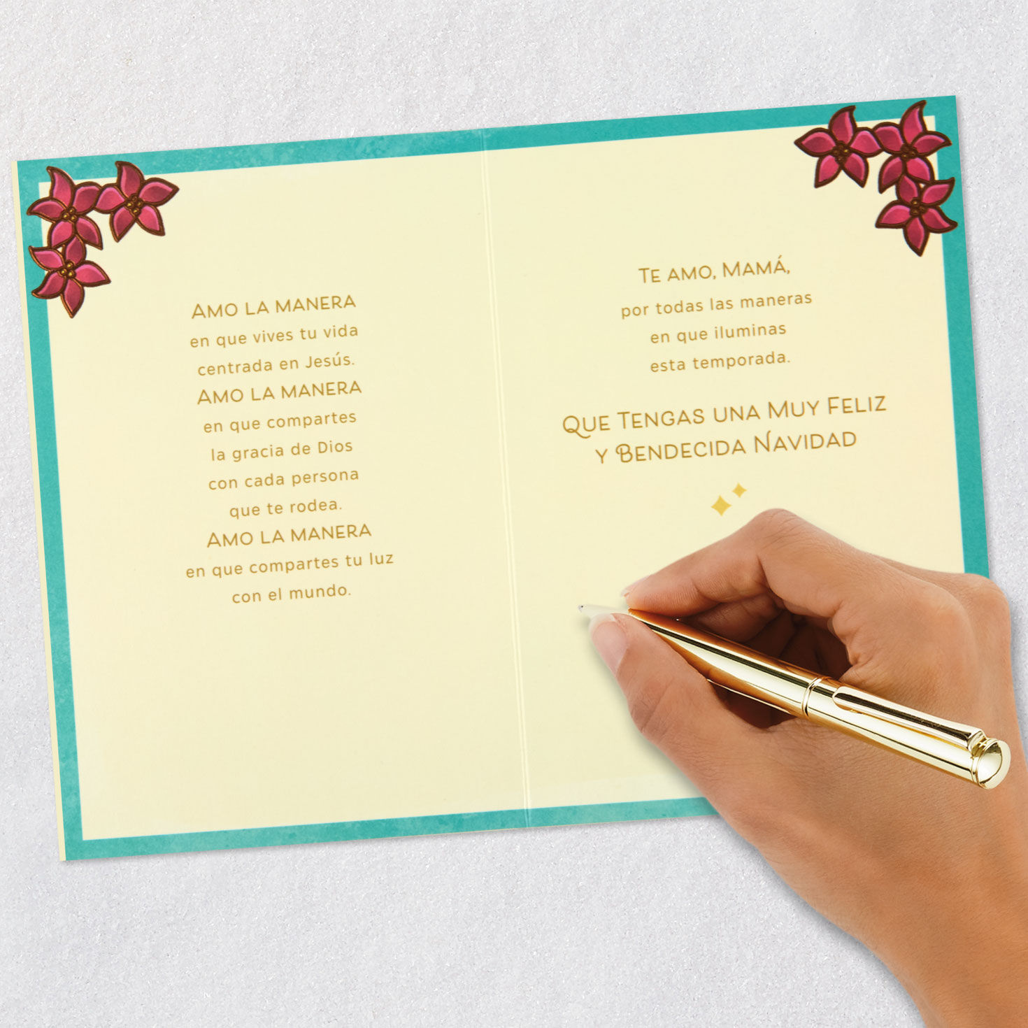 Stained Glass Window Dove Spanish Christmas Card for Mom Signing card image number 8