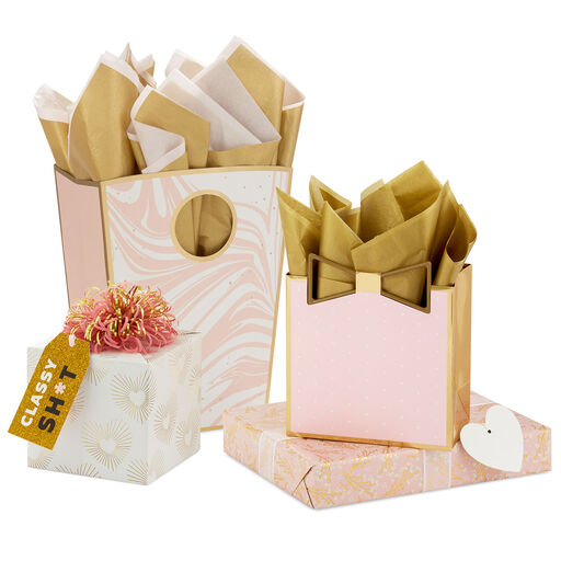25 Pack Wedding Gift Bag with Tissue Paper - Gold Wedding Gift