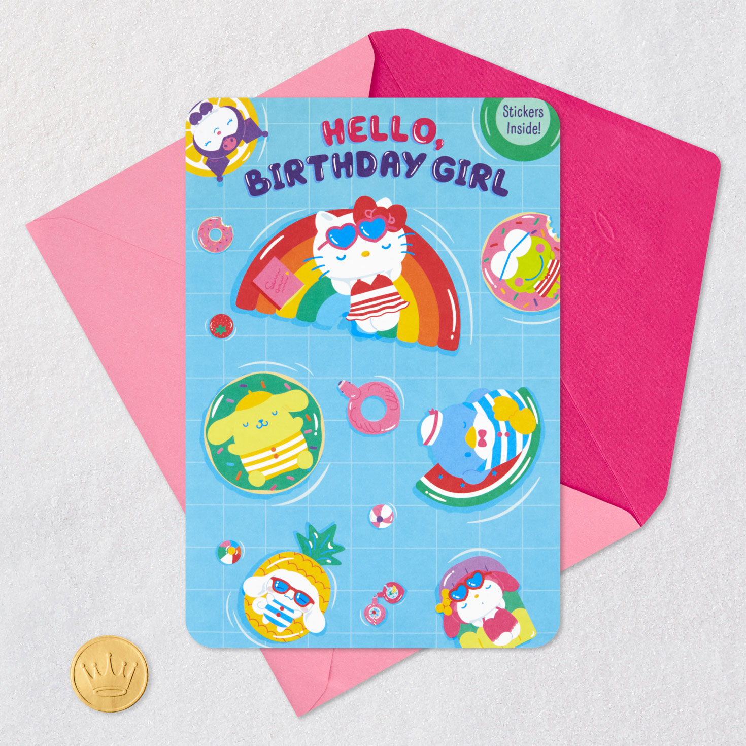 Sanrio Hello Kitty Girls Birthday Card With Stickers Card Front with Envelope and Gold Seal image number 6