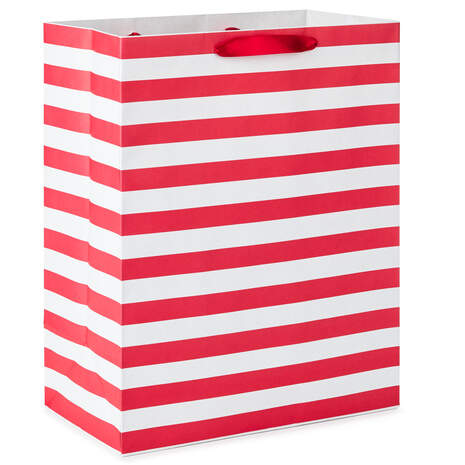 13" Red and White Stripes Large Gift Bag, , large