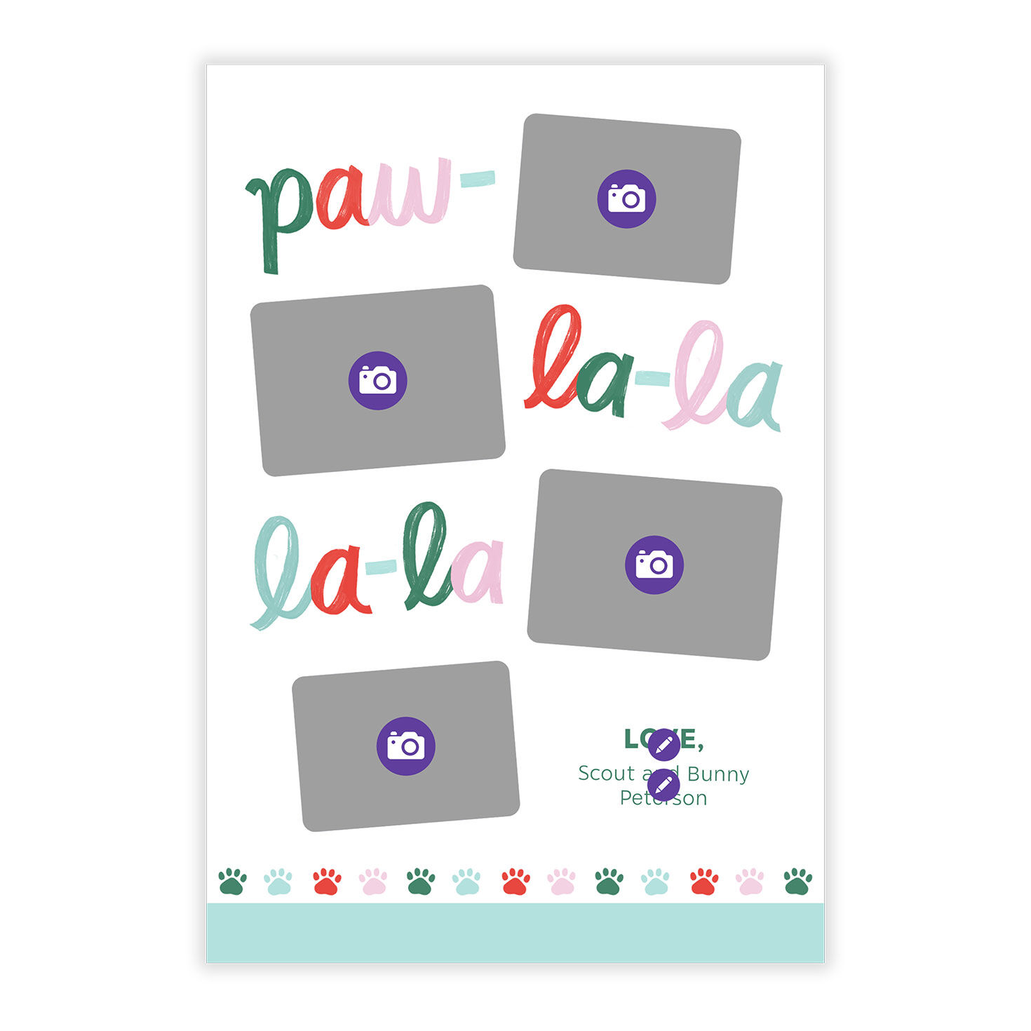 Pet Photos and Paw Prints Personalized Holiday Card Card Front indicating personalization image number 5