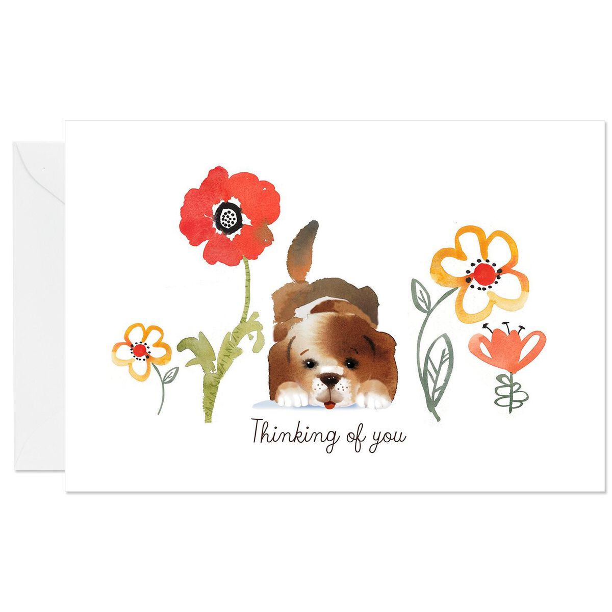 UNICEF Watercolor Puppy and Flowers Thinking of You Card - Greeting Cards - Hallmark