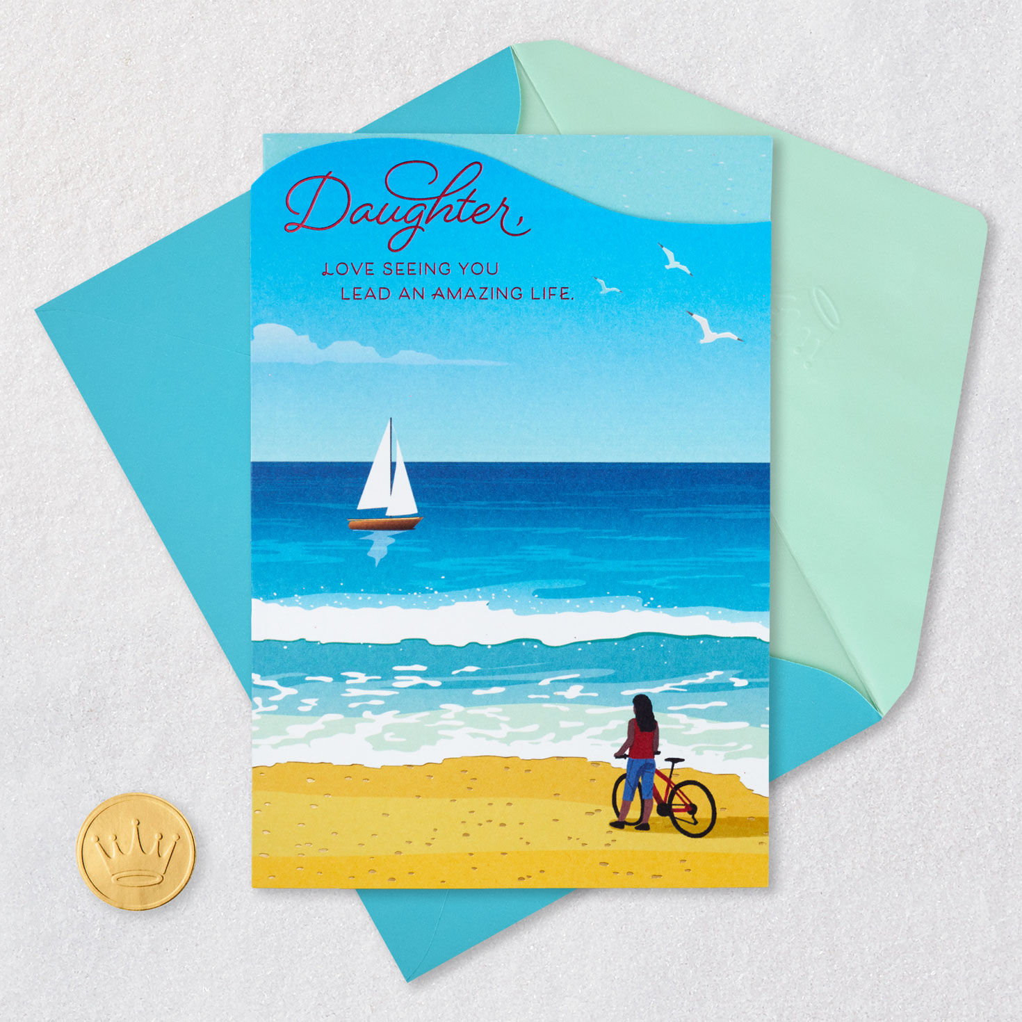 Woman Watching Sailboat Daughter Mother's Day Card Card Front with Envelope and Gold Seal image number 6