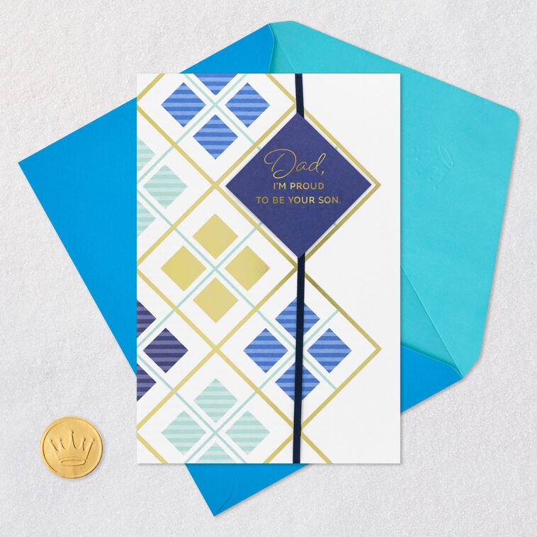 Navy, Gold and Green Diamonds Dad Birthday Card from Son Card Front with Envelope and Gold Seal image number 7