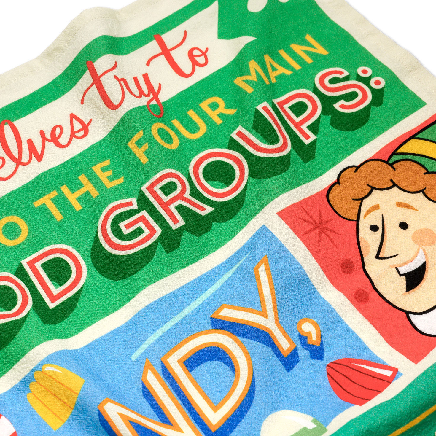 Buddy the Elf Four Food Groups Kitchen Towel upclose view image number 3